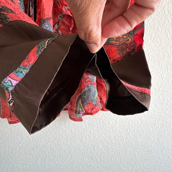 JOHNNY WAS Red Brown Paisley Tunic Top Womens XS Front Small Pockets Bohemian - Picture 8 of 9